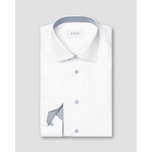 Eton Slim Fit - White Geometric Effect Signature Twill Shirt