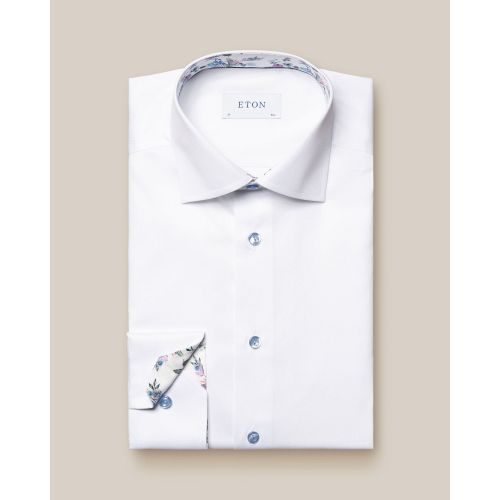 Eton Slim Fit -  White Floral Print Effect