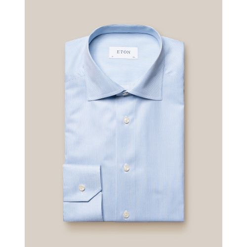 Eton Contemporary Fit - Light Blue Fine Stripe Signature Twill Shirt